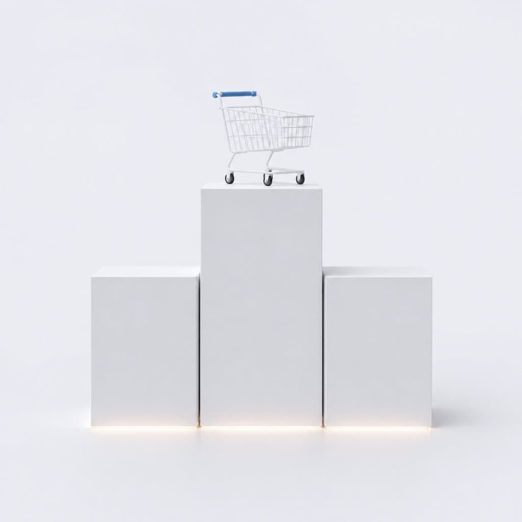 3D-Illustration eines Podests mit unterschiedlich hohen Blöcken