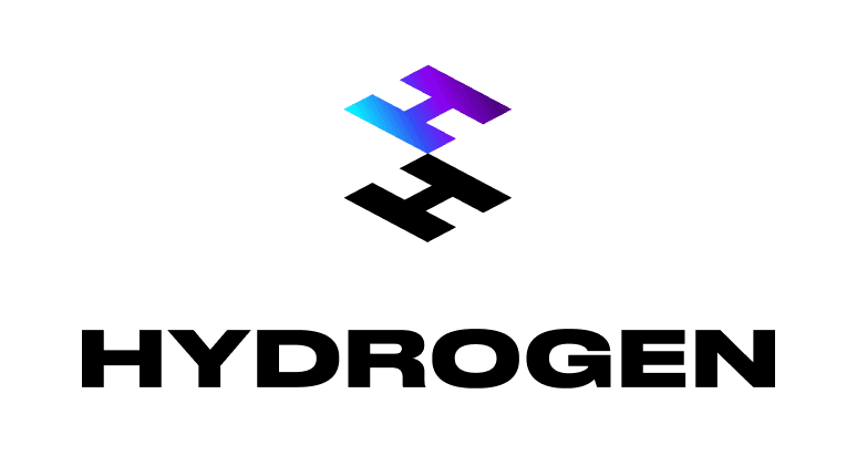 Logo von Shopify Hydrogen: das Hydrogen-Zeichen in Schwarz mit blau-violettem Farbverlauf über dem Wortmarken-Schriftzug HYDROGEN