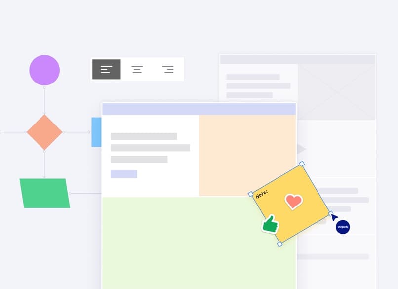 Flussdiagramm und Wireframes, die die User Experience eines Shops abbilden
