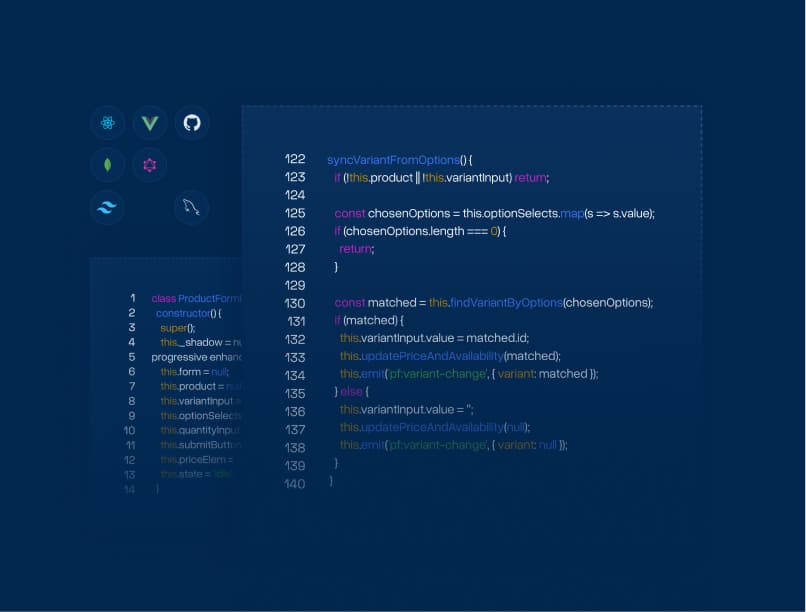 Custom Shopify Theme-Code im Code-Editor eines Entwicklers