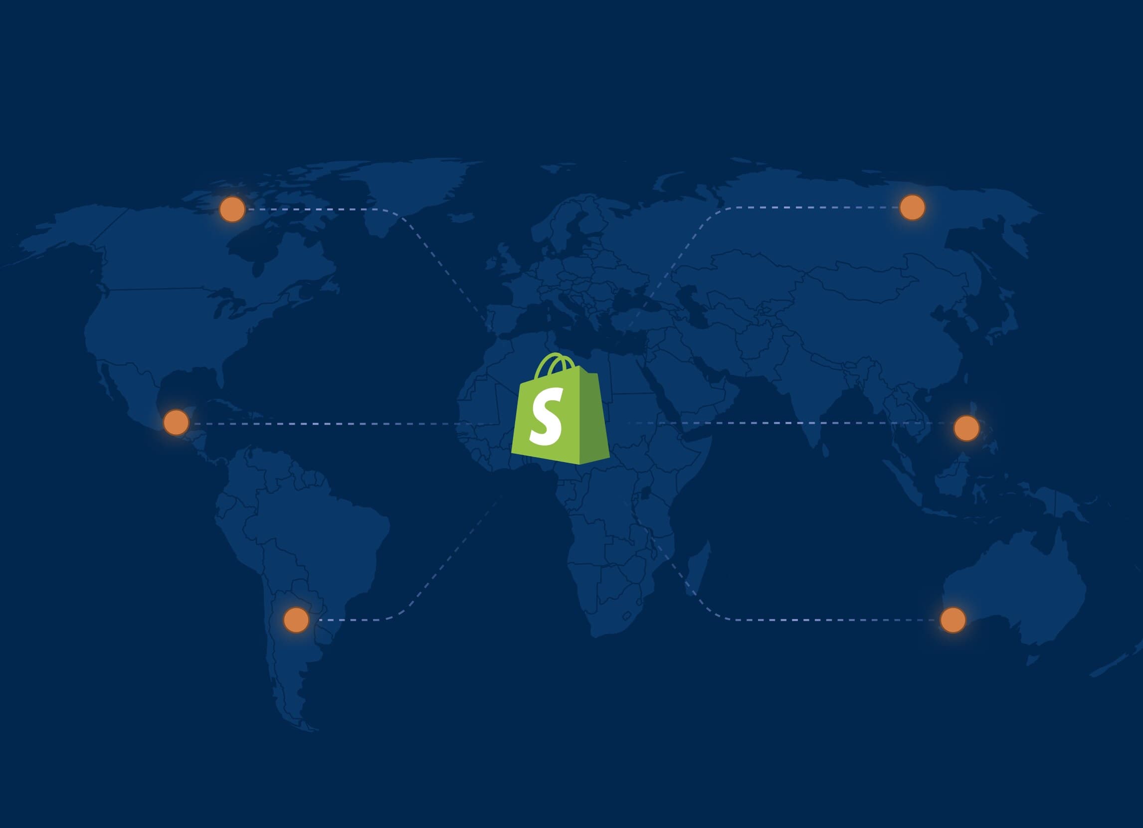 Eine Weltkarte mit einem Shopify Store, der von verteilten Edge-Standorten ausgeliefert wird