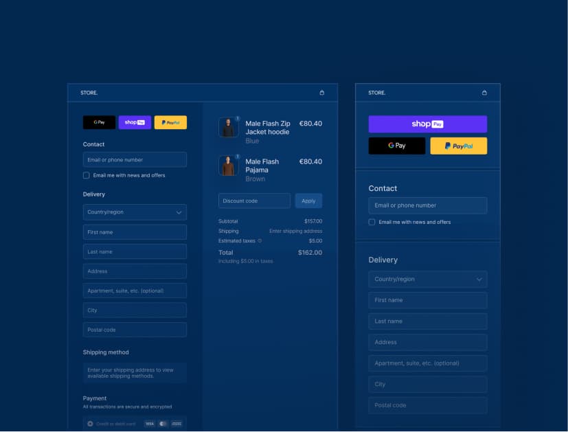 Shopify-Checkout-Screen mit mehreren Zahlungsoptionen