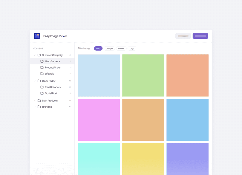 Die Easy-Image-Picker-App durchsucht die Bildbibliothek eines Stores im Theme-Editor
